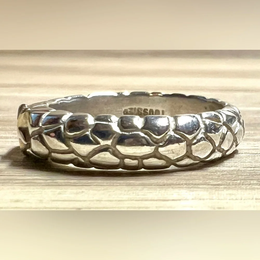 Alejandro Toussier Sterling Silver & 14K Gold Pebbled Star Band Ring, Size 7.5